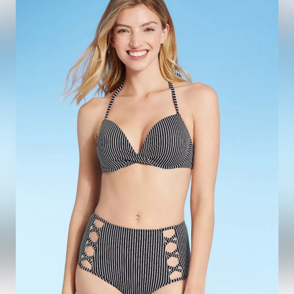SHADE & SHORE UNDERWIRE TWIST FRONT TOP 34B HIGH WAIST BOTTOM SWIMSUIT SIZE S